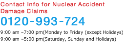 Contact Info for Nuclear Accident Damage Claims 0120-993-724 (Office Hours 9:00am-9:00pm)