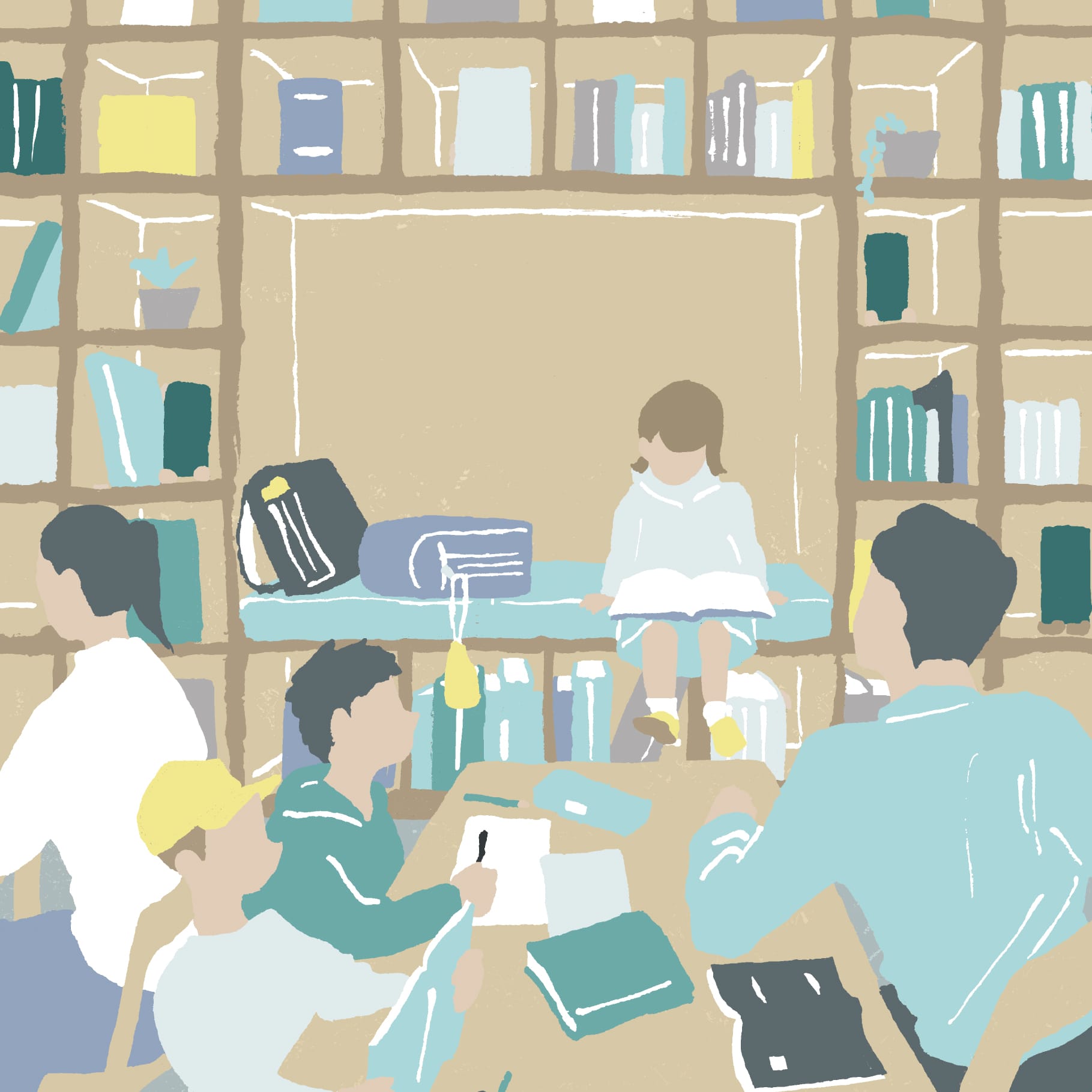 図書スペースでの読書と学習の様子