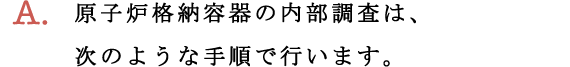 A.原子炉格納容器の内部調査は、次のような手順で行います。