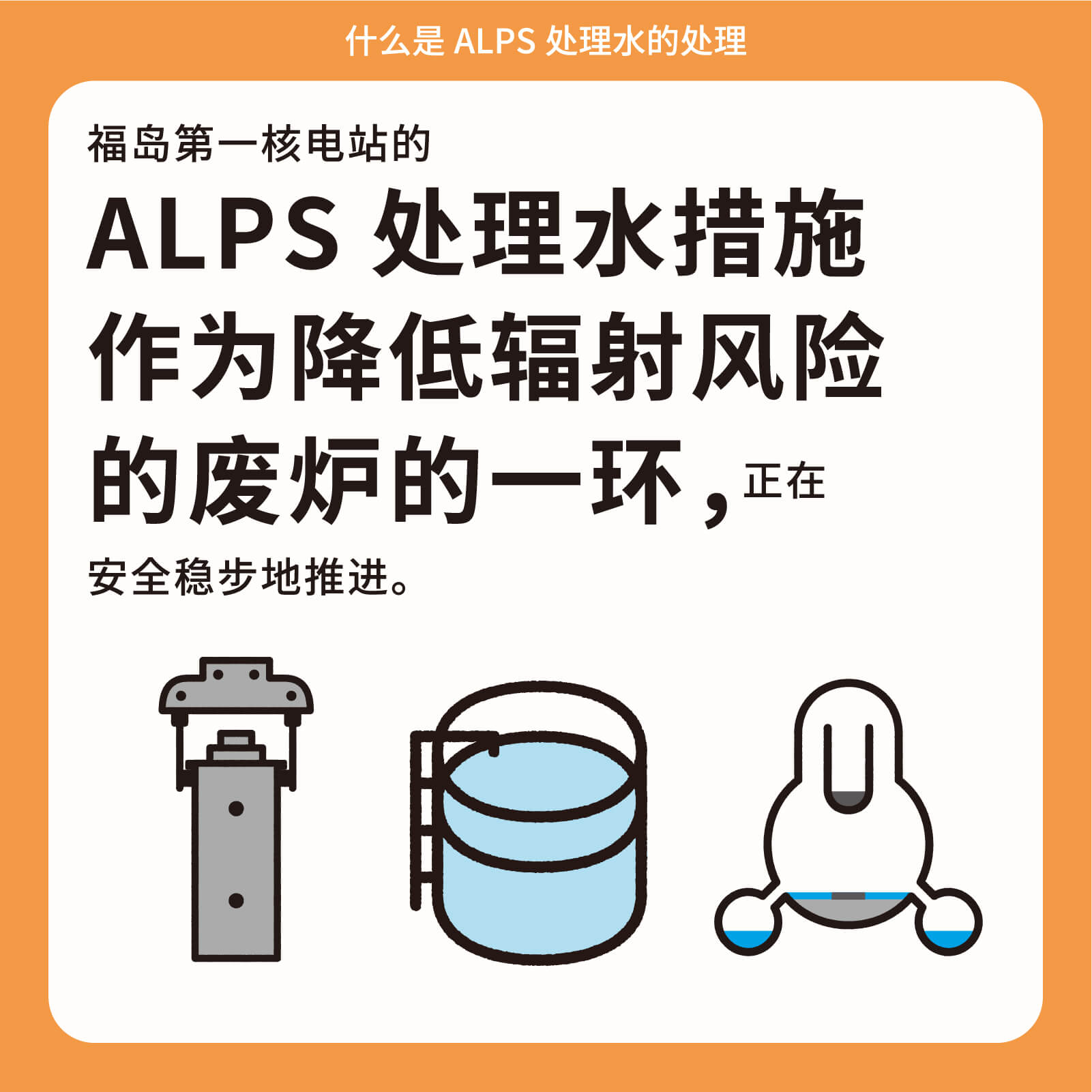 福岛第一核电站的ALPS处理水措施作为降低辐射风险的废炉的一环，正在安全稳步地推进。
