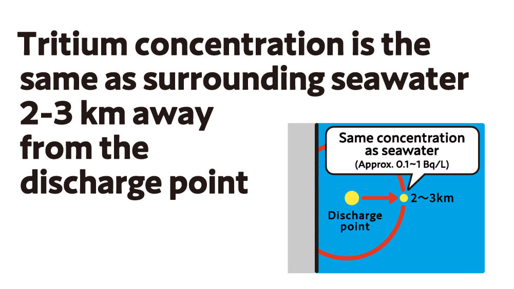 Tritium concentration is the same as surrounding seawater 2-3 km away from the discharge point