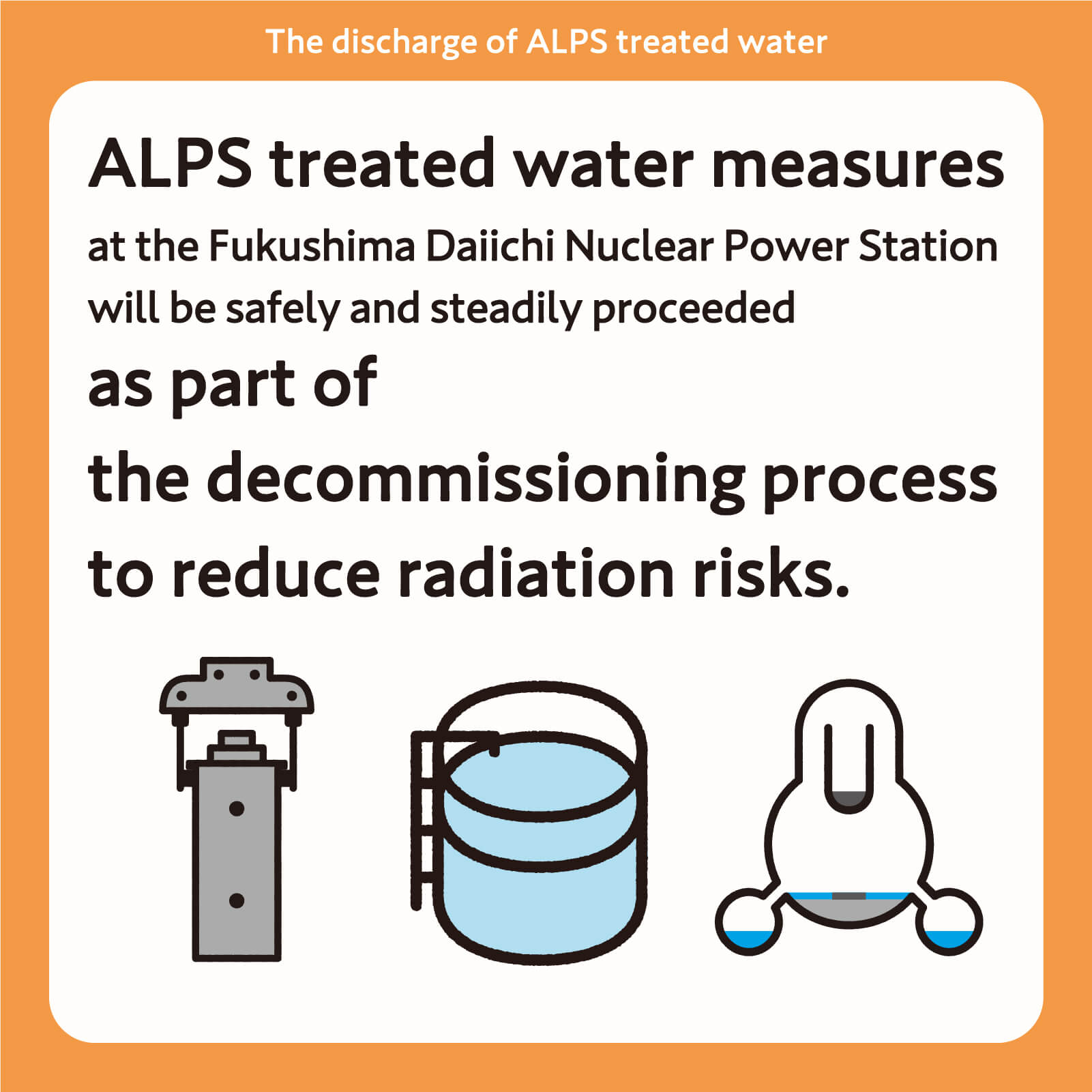 ALPS treated water measures at the Fukushima Daiichi Nuclear Power Station will be safely and steadily proceeded as part of the decommissioning process to reduce radiation risks.