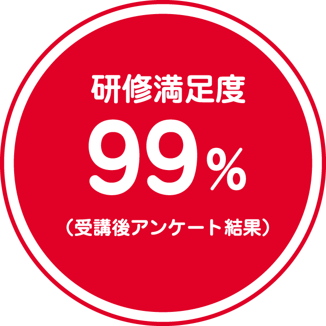 研修満⾜度 99％（受講後アンケート結果）