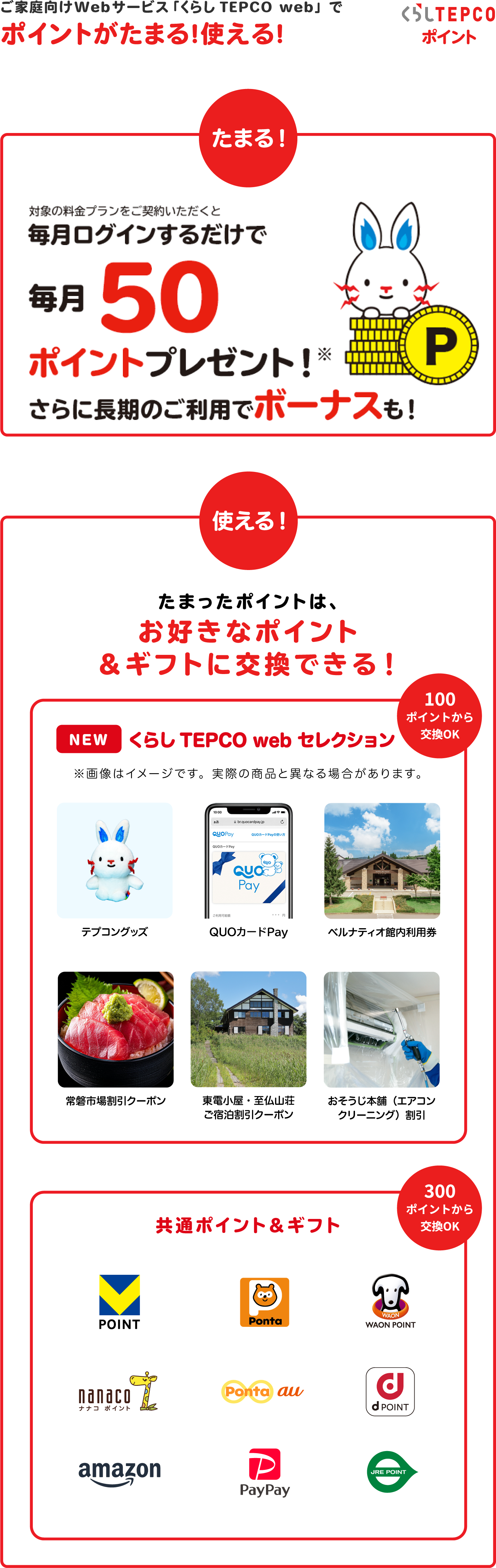 ご家庭向けWebサービス「くらしTEPCOweb」でポイントが貯まる！使える！