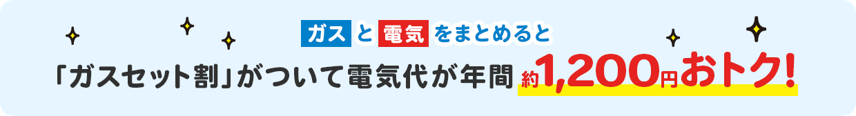 電気とガスをまとめると「ガスセット割」がついて電気代が年間約1,200円おトク！