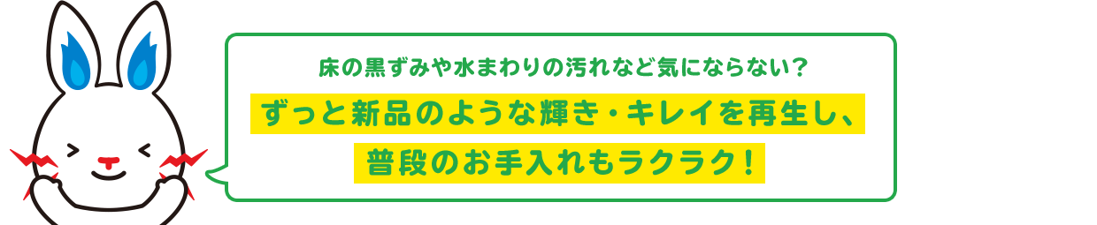 床の黒ずみや水まわりの汚れなど気にならない？ずっと新品のような輝き・キレイを再生し、普段のお手入れもラクラク！