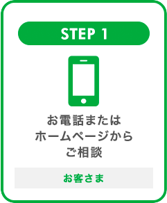 STEP 1 お電話またはホームページからご相談 お客さま