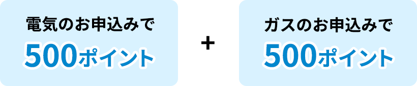 電気のお申込みで 1,000ポイント + ガスのお申込みで 1,00ポイント