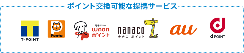 「ポイント交換可能な連携サーピス T-POINT Ponta 電子マネーWAONポイント NANACO ナナコ ポイント au dPOINT」