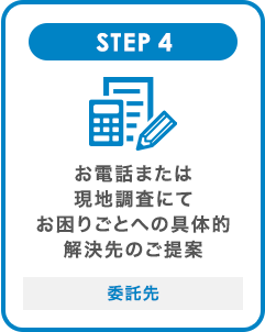 STEP4 お電話または現地調査にてお困りごとへの具体的解決先のご提案 委託先