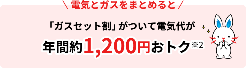 電気とガスをまとめると「ガスセット割」がついて電気代が年間約1,200円おトク※2