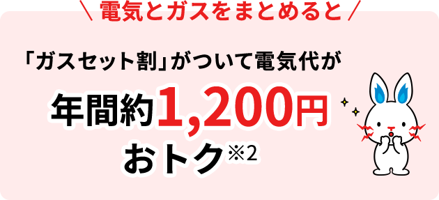 電気とガスをまとめると「ガスセット割」がついて電気代が年間約1,200円おトク※2