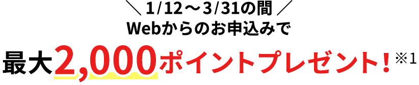 Webからのお申込みで最大1,000ポイントプレゼント!※2