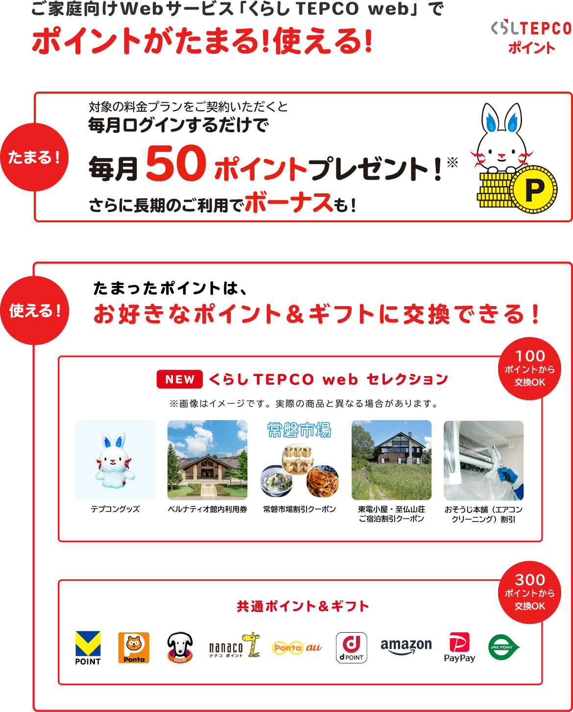 ご家庭向けWebサービス「くらしTEPCO web」でポイントが貯まる！使える！