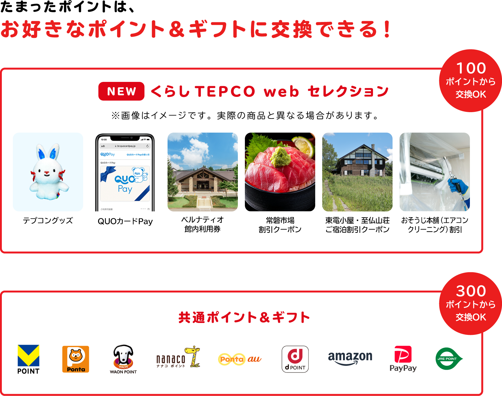 貯まったポイントは、下記に交換でき、１ポイント（=1円相当）からご利用になれます。