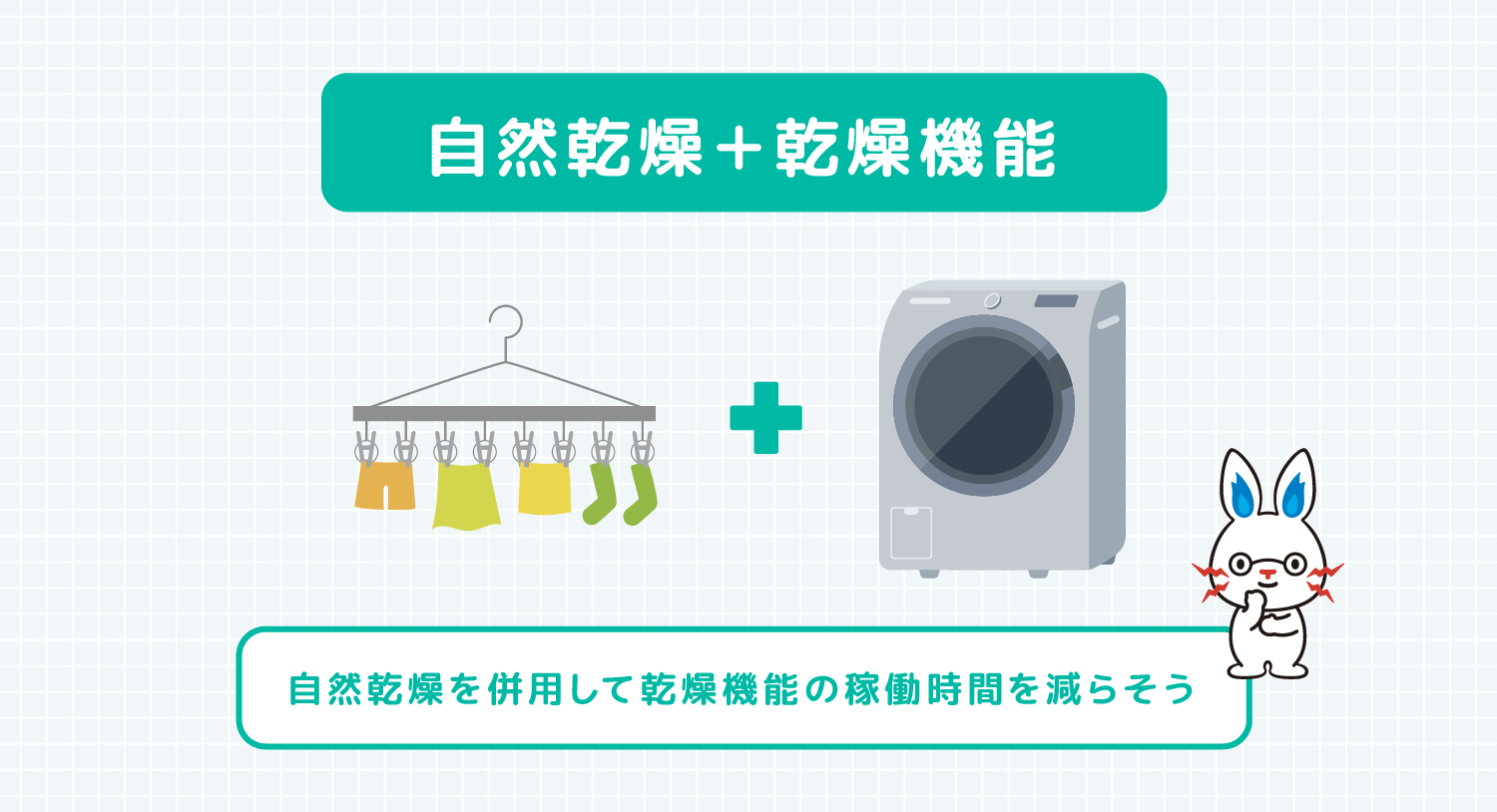 自然乾燥+乾燥機能 自然乾燥を併用して乾燥機能の稼働時間を減らそう