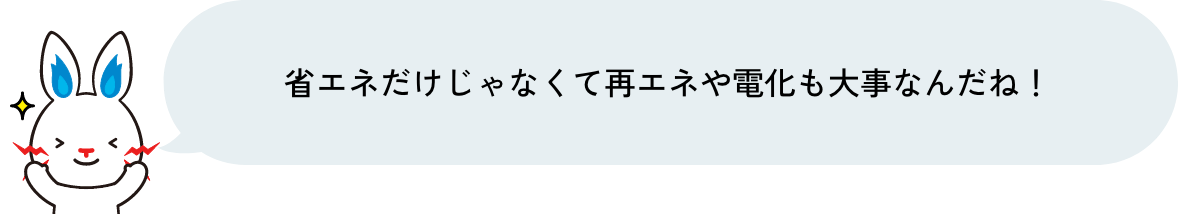 省エネだけじゃなくて再エネや電化も大事なんだね！