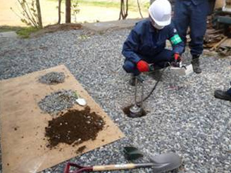 除染後の状態確認（土壌表面線量計測）