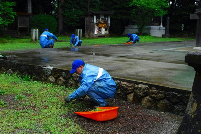 除草の様子（相馬小高神社）［2017年7月18日撮影］
