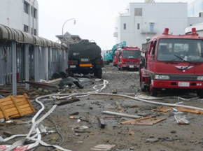 消防車による注水