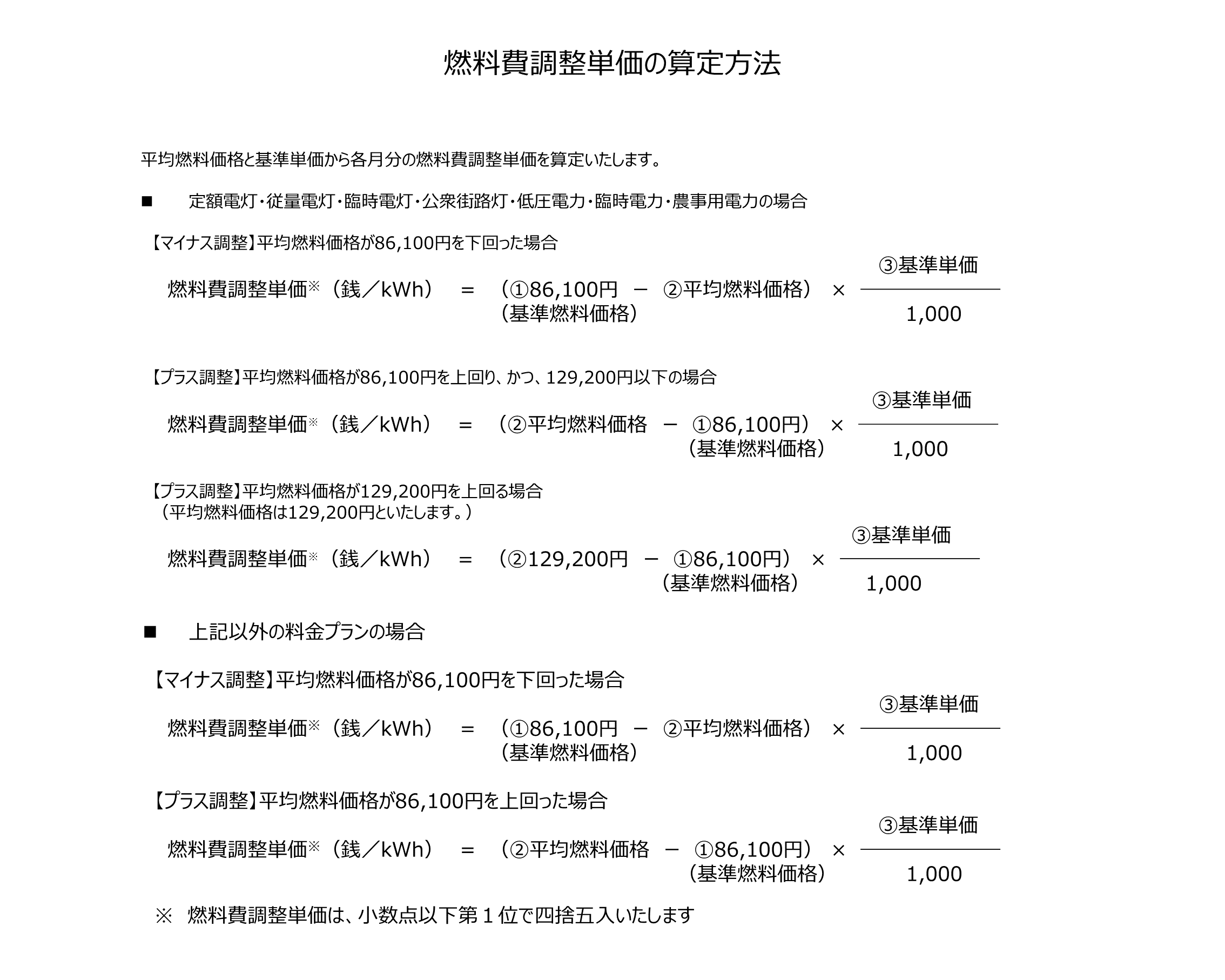 燃料費調整単価の算定方法